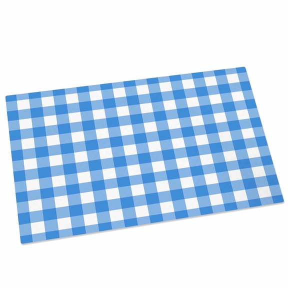 Sky Blue Checks Door Mat 18x30 Inch White Gingham Plaid Abstract Modern Coastal Entryway Rug with Non-Slip Rubber, Front Door Mat Indoor Floor Mats for Living Room Bathroom Bedroom Home Office