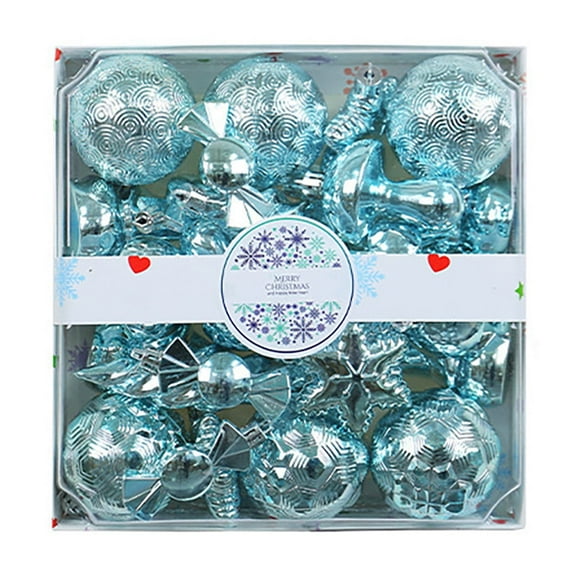 Sky Blue Christmas Ball Ornaments Set Of 28 With Unique Artwork For Tree Decoration Plastic Material