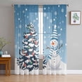 thumbnail image 1 of Sky Blue Christmas Sheer Curtains 108 Inches Long, Snowman Pine Tree Ball Snowflakes Light Filtering Window Curtains for Living Room, Rod Pocket Voile Sheer Curtain Drapes, 52"Wx108"L, 2 Panels, 1 of 9