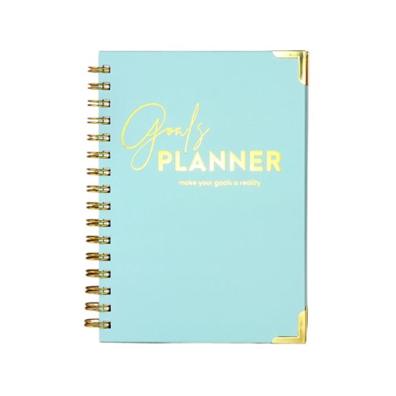 Sky Blue Coiled Planner, Goal Setting Planner, 12 Month Undated Goal Planner, Productivity Journal, 8.5X6 in Size, Hardback Construction with Gold Corner Protectors,