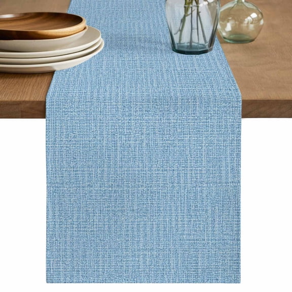Sky Blue Color Table Runner, Abstract Woven Texture Vintage Minimalist Washable Cotton Linen Table Runners 48 Inches Long, Dresser Scarf Runner for Nightstand/Coffee/End Tables 13''x48''