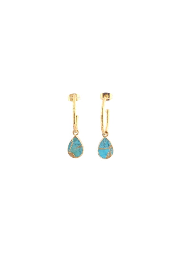 Sky Blue Copper Turquoise Gemstone Gold-plated Earring For Women's, Jewelry Gift for Her