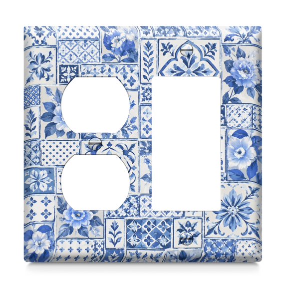 Two Socket Outlets Sky Blue Decorative Printed PC Duplex Outlet and Rocker Switch Wall ...