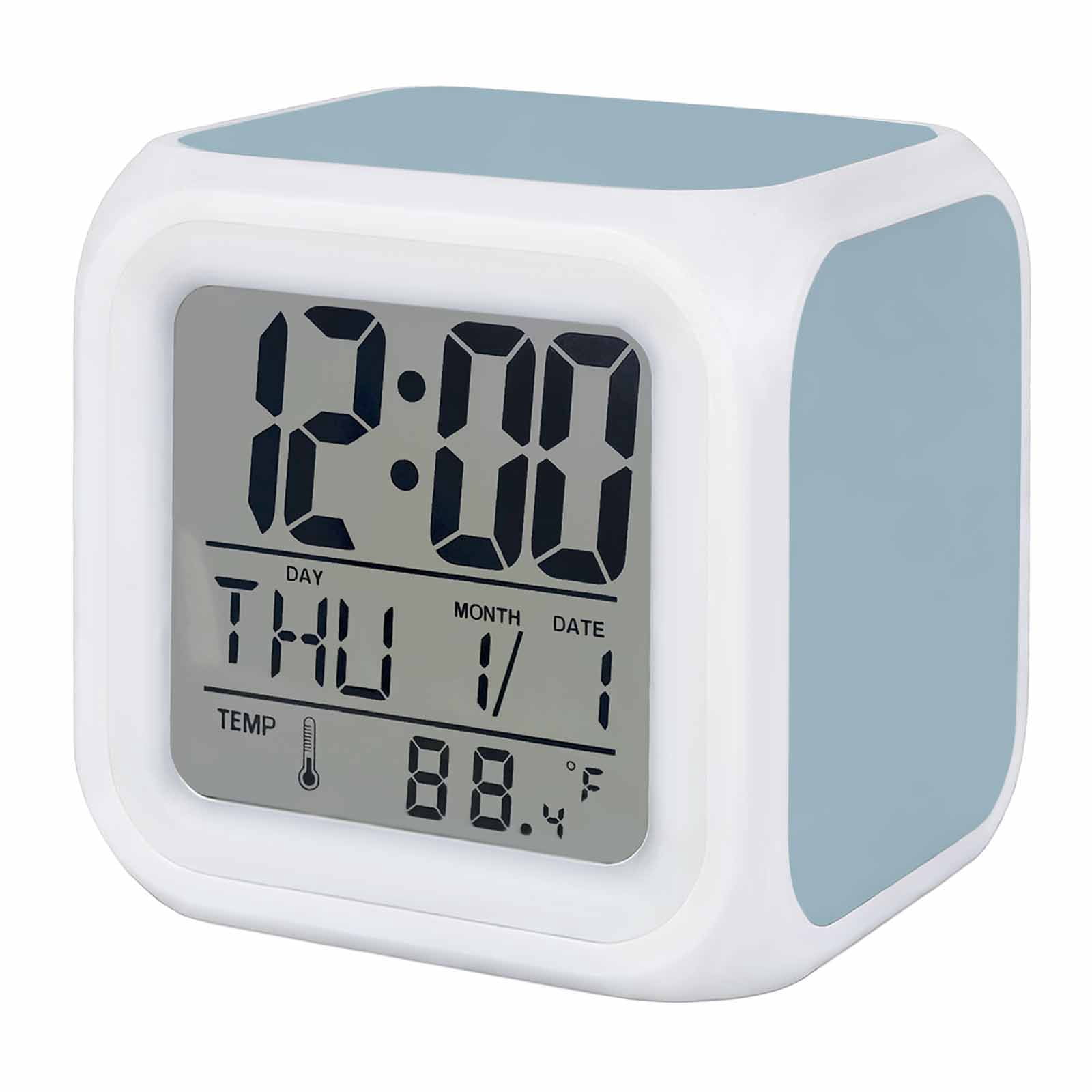 Sky Blue Digital Alarm Clock for Bedrooms, Smart LED Alarm Clock with 7 Color Changing Night Light, Modern Pure Winter Sky Blue Silent Wake Up Clocks for Sleep Study Cooking 3.2"x3.2"