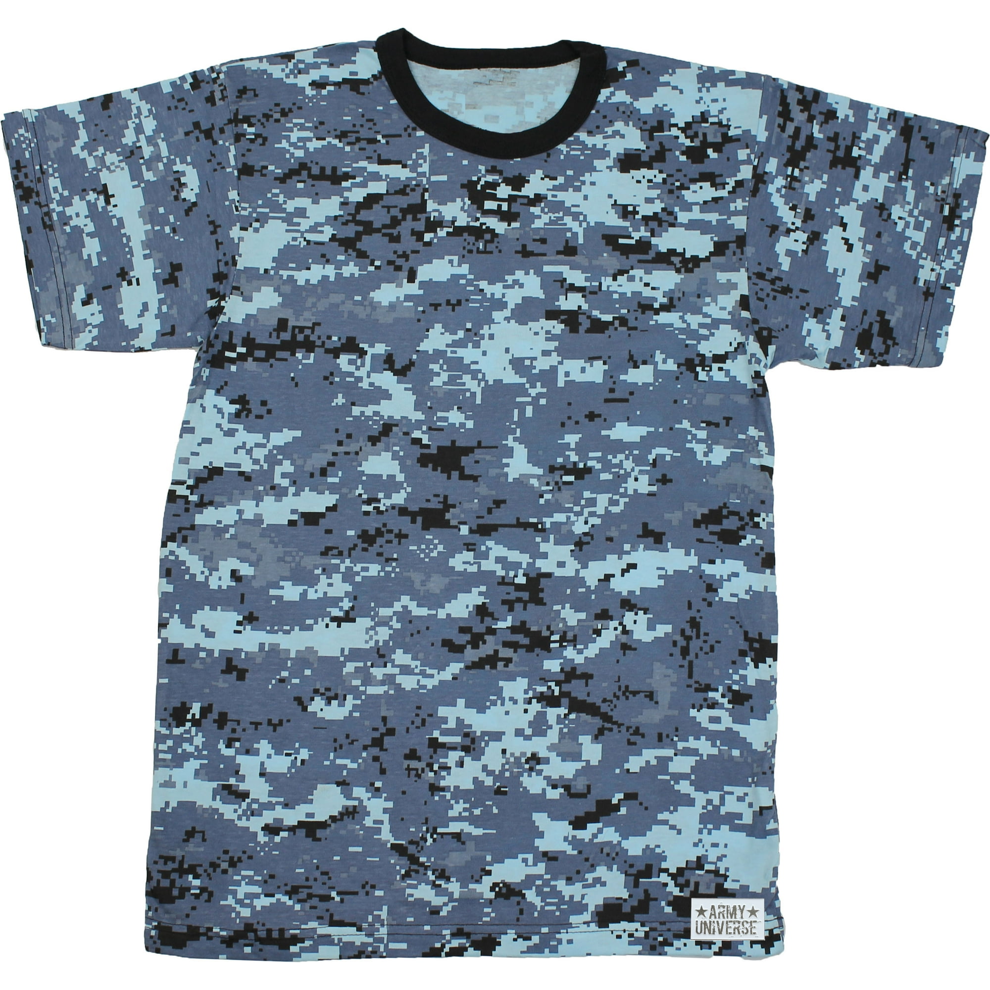 Sky Blue Digital Camouflage Short Sleeve T-Shirt with ARMY UNIVERSE Pin -  Size Small (33-37) 