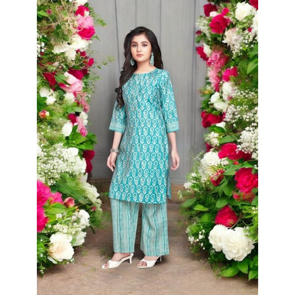 Sky Blue, Traditional Salwar Kameez For Girls, Cultural Wear for Kids, 09