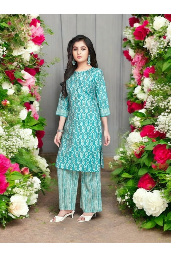 Sky Blue, Traditional Salwar Kameez For Girls, Cultural Wear for Kids, 09