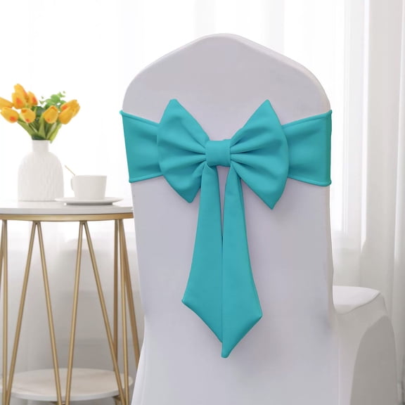 Sky Blue Elastic Chair Bow No-Tie Decoration for Banquet Wedding Chair Back Flower, Stretchy Party Bow Tie, Easy Install Chair Cover Accessory, Decorative Bow for Home Hotel