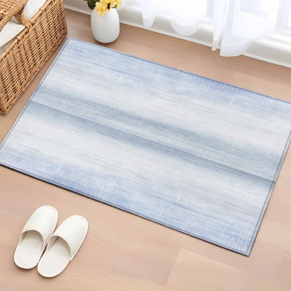 Sky Blue Entryway Rug 2'x3' Abstract Light Blue Ombre Linen Texture Modern Rustic Small Area Rug Non-Slip Front Door Mat Washable Floor Carpet for Indoor Entrance Kitchen Bathroom