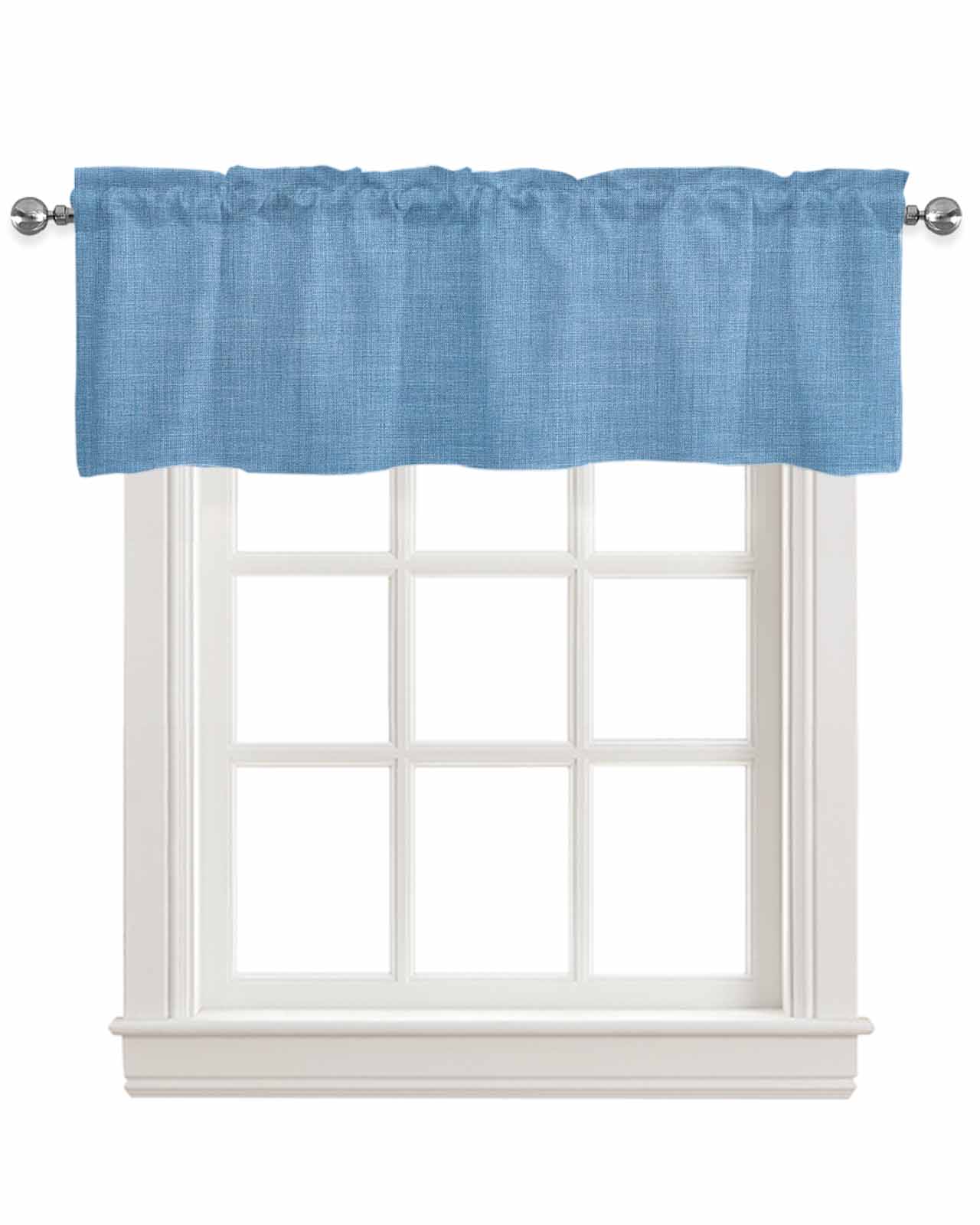 Sky Blue Farmhouse Kitchen Valances for Windows Farmhouse Linen Window Valance Curtain for Living Room Window Treatment Vintage Country Monochrome Textured Valance Rod Pocket Topper, 60 x 18 Inch