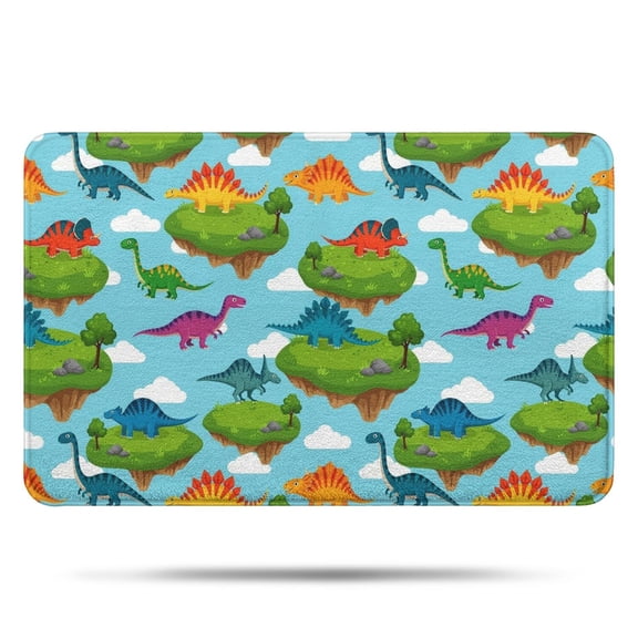 Sky Blue Floating Island Dinosaurs Pattern Bathroom Rugs Mat,Non Slip Microfiber Bathroom Rug,Rubber Backing,Soft Bathroom Mats for Bathroom Floor,Tub and Shower,17x27in(43x68cm)