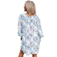 thumbnail image 1 of Sky Blue Floral Print Tie Neck Long Sleeve Flowy Mini Dress for Women | L, 1 of 12