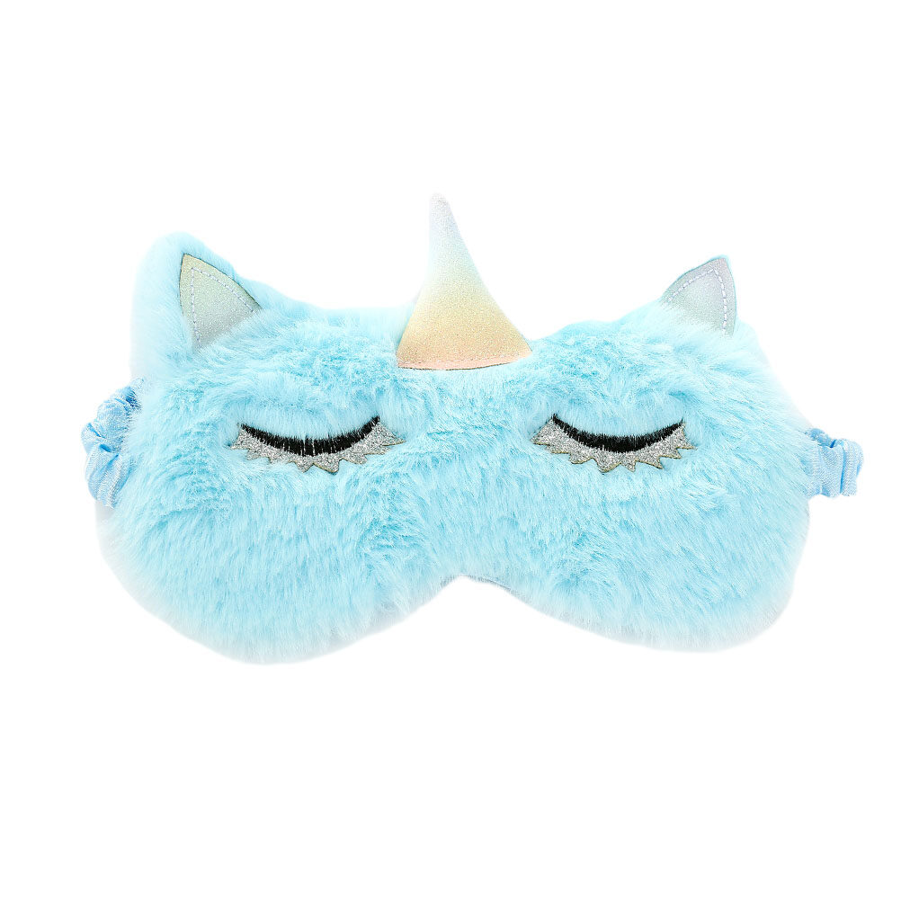 Sky Blue Fluffy Eye Masks Unicorn Design Sleep Eyeshade Lightweight