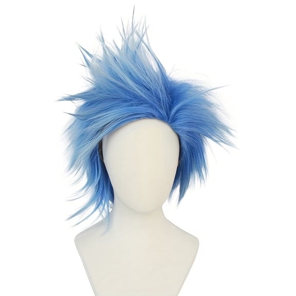 Sky Blue Fluffy Reversed Cosplay Wig - Layered Spiked Style for Parties and Festivals Breathable, lightweight