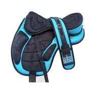 Sky Blue Freemax English Treeless Synthetic Horse Saddle Matching Girth & Stirrups