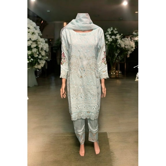 Sky Blue Georgette Suit with Embroidery Work, Cultural Wear for Women