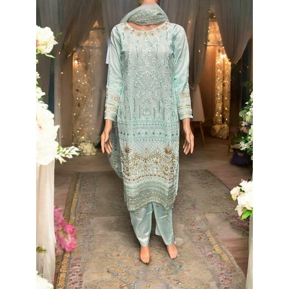 Sky Blue Georgette Salwar Kameez with Embroidery Work, Cultural Wear for Women