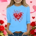 thumbnail image 1 of Sky Blue Girls Cold Shoulder Top with Heart Print - Soft Stretchy 3/4 Sleeve Casual Shirt for Kids Girls Ages 6-12,Size 12-13T, 1 of 5