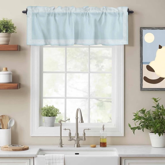 Sky Blue Greece Key Valances for Windows,Kitchen Valance Rod Pocket Short Curtain, Abstract Geometric Greece Valance Curtain Window Valances for Bedroom Bathroom Living Room 54x18in