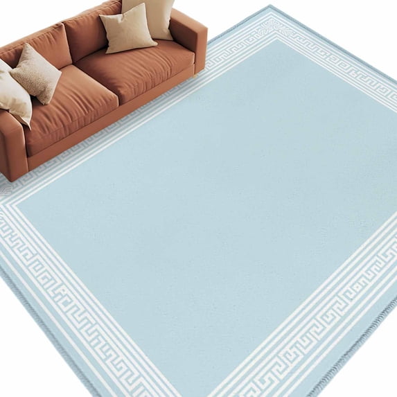 Sky Blue Greek Key Large Area Rugs for Bedroom Living Room, Soft Non Slip Carpet Bedside Rug, Geometric Greece Ancient Farmhouse Geo Rectangular Floor Cover Kitchen Accent Rug 5'x8' for Office