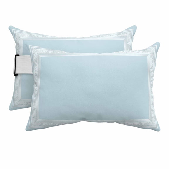 Sky Blue Greek Key Outdoor Pillows for Chaise Lounge Chair Beach Headrest Pillow Set of 2 Waterproof Lumbar Pillows with Insert Geometric Greece Ancient Farmhouse Geo Pillow for Patio Pool 12"x20"
