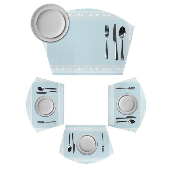 Sky Blue Greek Key Round Table Placemats Set of 2 Wedge Placemats, Geometric Greece Ancient Farmhouse Geo Place Mats for Dining Table Set Washable Mats Kitchen Decor for Indoor Outdoor Wipe Clean