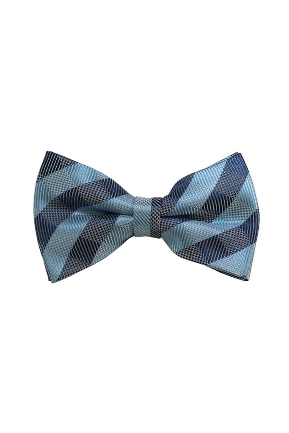 Sky Blue, Grey And Blue-Grey Checkered Woven Pre-Tied Bow Tie
