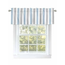 Sky Blue Grey Stripes Valances for Windows, Rod Pocket Kitchen Valance Curtains - Soft & Washable Small Window Treatment for Living Room, Bathroom, Geometric , 42x12 Inch, 1 Panel