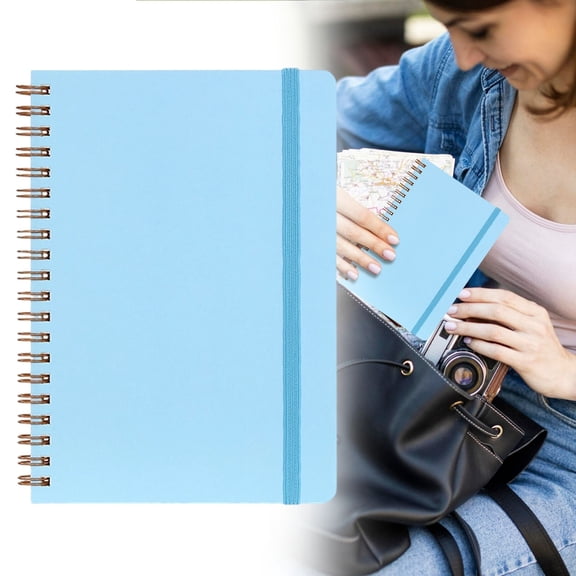Sky Blue Hardcover Pocket Notebook, Lined Journal with Elastic Strap, 60 Sheets 360 Lay-Flat Spiral Notepad for Campus Supplies, Office, Daily Writing & Travel Log, By Cosmug