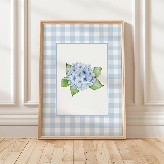 Sky Blue Hydrangea Hamptons Style Floral Art Unframed Paper Poster 8x10in