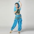 thumbnail image 1 of Sky Blue Kids Middle Eastern Belly Dance Costume - 100% Polyester 5-13 Years with Coin Accents & Flowy Harem Pants, Complete Girl’s Performance Outfit,Size 5-7 T, 1 of 7