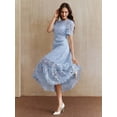 thumbnail image 1 of Sky Blue Lace Midi Dress With Short Sleeve And High-Low Ruffled Hem, 1 of 30