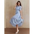thumbnail image 1 of Sky Blue Lace Midi Dress With Short Sleeve And High-Low Ruffled Hem, 1 of 30