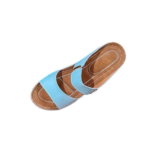 Sky Blue Ladies Fashion Slides Peep Toe Design And Cushioned Wedge For All-Day Comfort