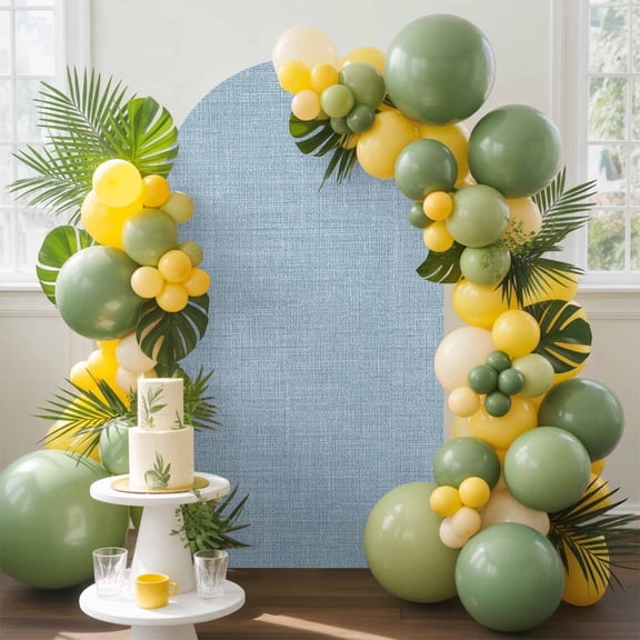 Sky Blue Linen Arch Backdrop Cover, 6.6FT, Farmhouse Pure Color Country Vintage Spandex Arch Covers Double-Sided Backdrop for Wedding Birthday Party Photo Background Decoration