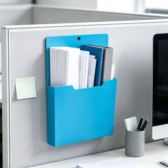 Sky Blue Magnetic File Holder A4 Wall Hanging Document Organizer Pocket for Fridge Whiteboard Office Storage, 9.45x12.6 In