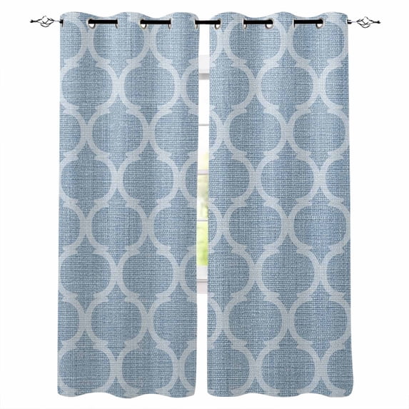 Sky Blue Morocco Blackout Curtains for Bedroom Living Room Darkening Curtains 54 Inch Long Farmhouse Geometric Quatrefoil Grid Short Curtain for Small Window Treatment Grommet Drapes 52"x54"x2