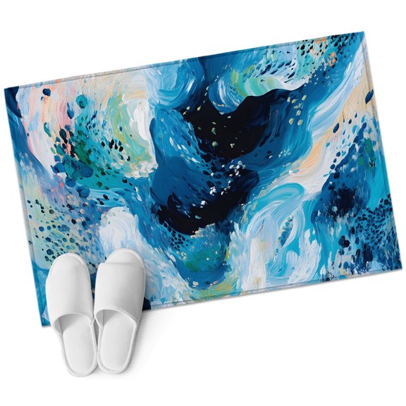 Sky Blue Ocean Area Rug, Abstract Tides Navy Water Waves Coastal Art Rectangular Non-Slip Absorbent Washable Area Rug Felt Rubber Backing Indoor Carpet for Bedroom Living Room 2x3ft