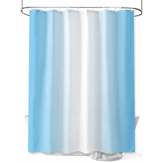 Sky Blue Ombre Standard Shower Curtain Set, Waterproof Shower Curtains for Bathroom, Blue White Gradient Modern Abstract Art Washable Fabric Cloth Bath Curtain for Bathtub with Hooks 72x72 Inches