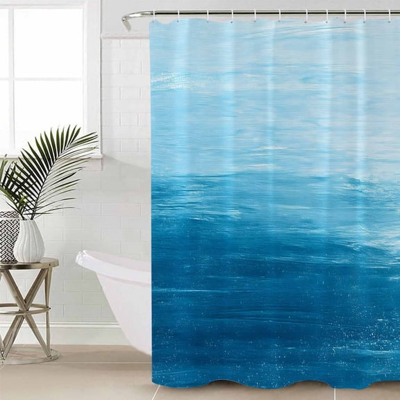 Sky Blue Ombre Standard Shower Curtain Set, Waterproof Shower Curtains for Bathroom, Modern Abstract Art Ocean Oil Painting Washable Fabric Cloth Bath Curtain for Bathtub with Hooks 72x72 Inches