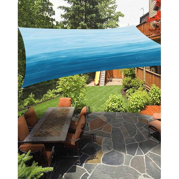Sky Blue Ombre Sun Sail Shades Rectangle Canopy,Sunlight Block Heavy Duty Curved Backyard Shade Cover,Modern Abstract Art Ocean Oil Painting Waterproof Sun Shades for Patios Garden Pergola 8'x10'