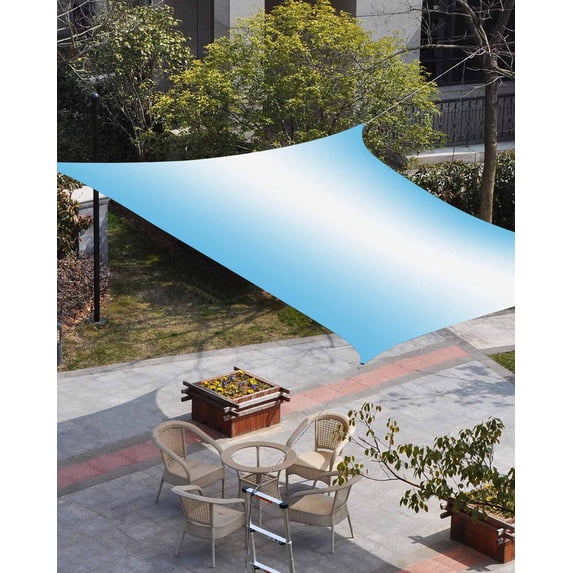 Sky Blue Ombre Sun Shade Sail 8'x10' Rectangle Outdoor Shade Canopy, Blue White Gradient Modern Abstract Art Porch Shades Outdoor Sun Blocking Screen, Sunshade Cloth Covers for Patio/Deck/Garden