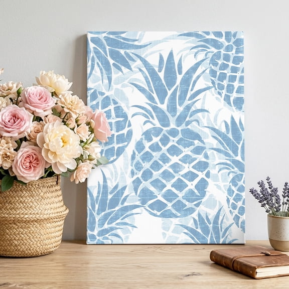 Sky Blue Pineapple Canvas Wall Art for Living Room, Summer Country Vintage Tropical Botanical Fruits Poster Print Painting for Bedroom Office Home Decoration Wall Pictures Prepare To Hang 20"x30"