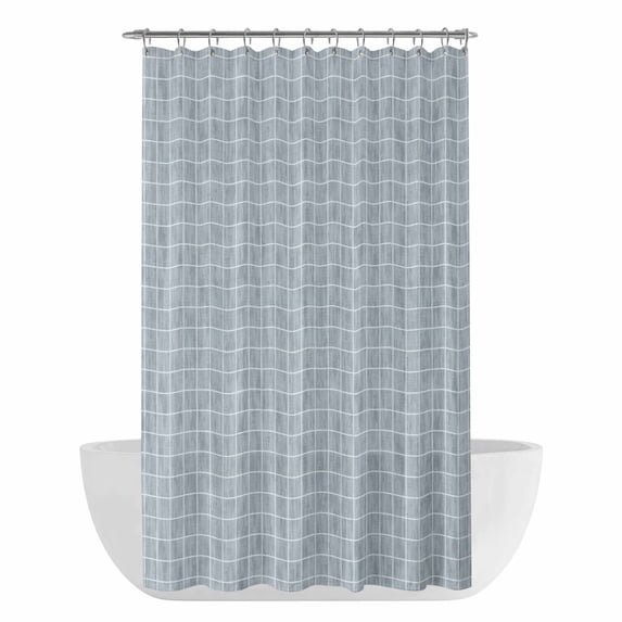 Sky Blue Plaid Shower Curtain - Water Repellent Fabric Shower Curtains Washable, Farmhouse Buffalo Checkered Gingham Decorative Polyester Cloth Bathroom Curtains Modern Bath Decor 36"x72"