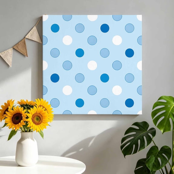 Sky Blue Polka Dots Canvas Wall Art, Modern Minimalist Geometric Circles Spots Pictures Wall Decor Wooden Framed Artwork Art Prints for Living Room Hallway Bedroom Office 8"x8"