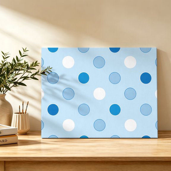 Sky Blue Polka Dots Canvas Wall Art, Modern Minimalist Geometric Circles Spots Wall Art Prints Artwork Framed Canvas Ready to Hang Art Pictures for Bathroom, Dressing Table, Entryway 12" x 8"