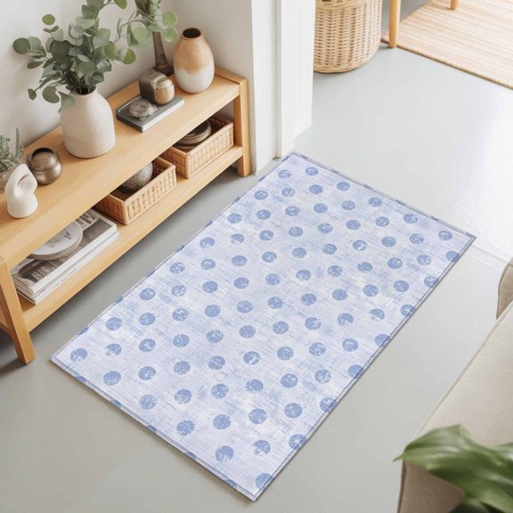 Sky Blue Polka Dots Spots 2'x3' Rug for Entryway Front Door Kitchen Sink Area, Abstract Modern Minimalist Fade Texture Low Pile Washable Non Slip Rectangle Area Rug
