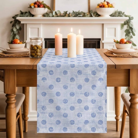 Sky Blue Polka Dots Spots Dining Table Runner, Abstract Modern Minimalist Fade Texture Washable Table Runners Kitchen Coffee Table Center Decor for Home Party Holiday Wedding 13 x 36 Inches