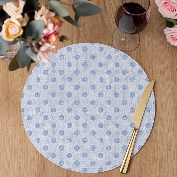 Sky Blue Polka Dots Spots Round Braided Placemats Set of 1, Abstract Modern Minimalist Fade Texture Heat Insulation Place Mats Washable Non-Slip Table Mats for Kitchen Dining Party, 13 Inches