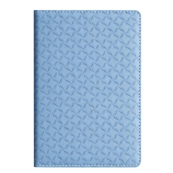 Sky Blue Quilted Leather Business Notebook, Lay Flat Lined Journal with Ribbon Bookmark for Work